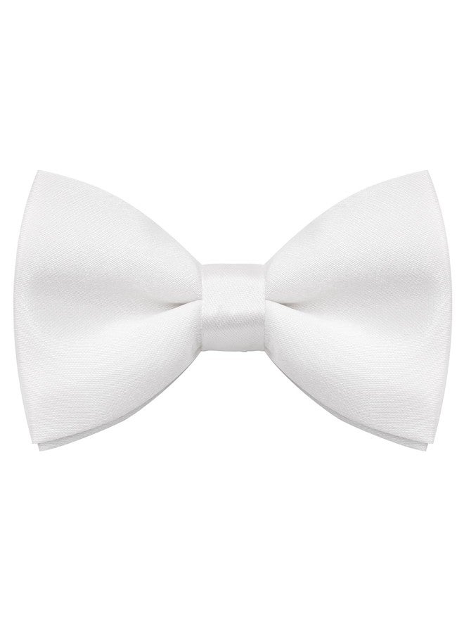 Bskifnn Kids Bow Ties Solid Color Satin Bow Tie for Child Boys Toddlers Wedding Party Dress up (White, kids) - Image 1